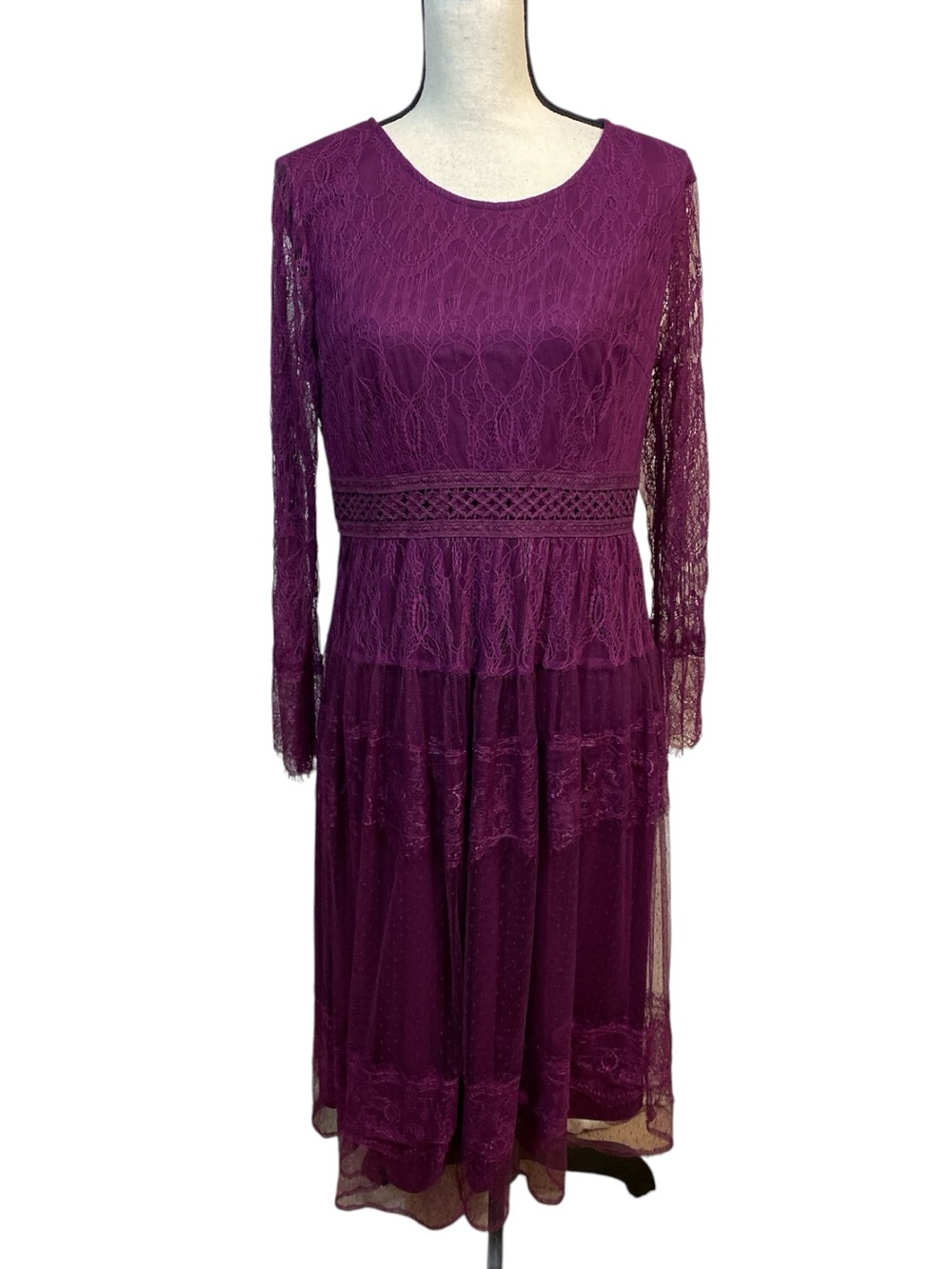 Indigo Thread Co. Plum Lace Long Sleeve Midi Dress Size Medium